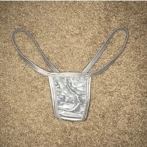 Silver v-string stripper thong